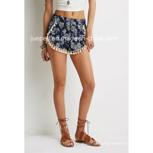 Tasseled Paisley Tulip-Hem Shorts